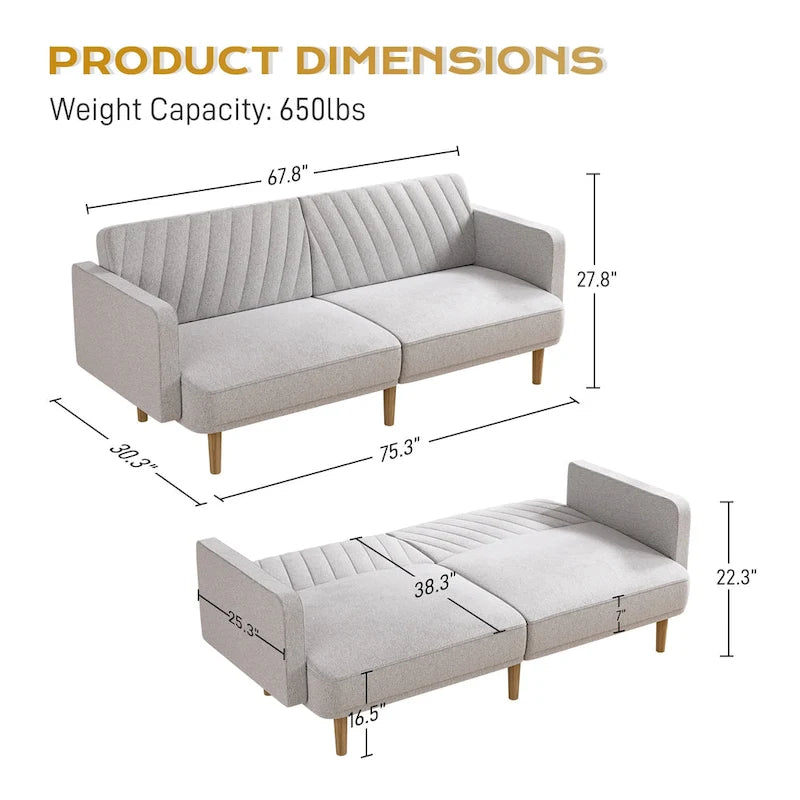 Canapé-lit futon capitonné convertible, canapé-lit, canapé capitonné 3 places avec dossiers réglables