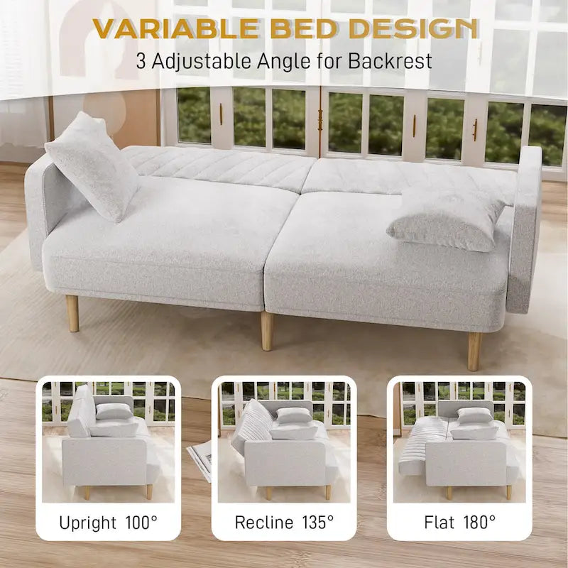 Canapé-lit futon capitonné convertible, canapé-lit, canapé capitonné 3 places avec dossiers réglables