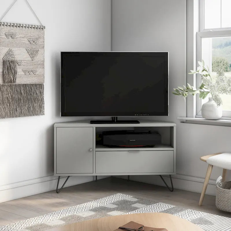 Meuble TV d'angle mi-siècle de 104 cm avec 1 étagère ouverte par