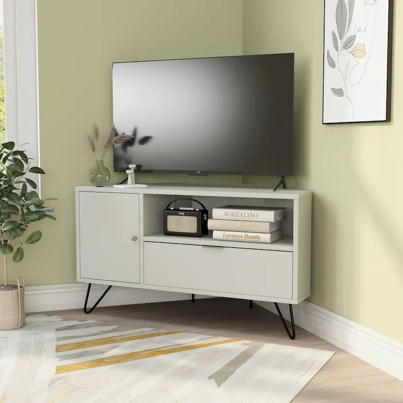 Meuble TV d'angle mi-siècle de 104 cm avec 1 étagère ouverte par