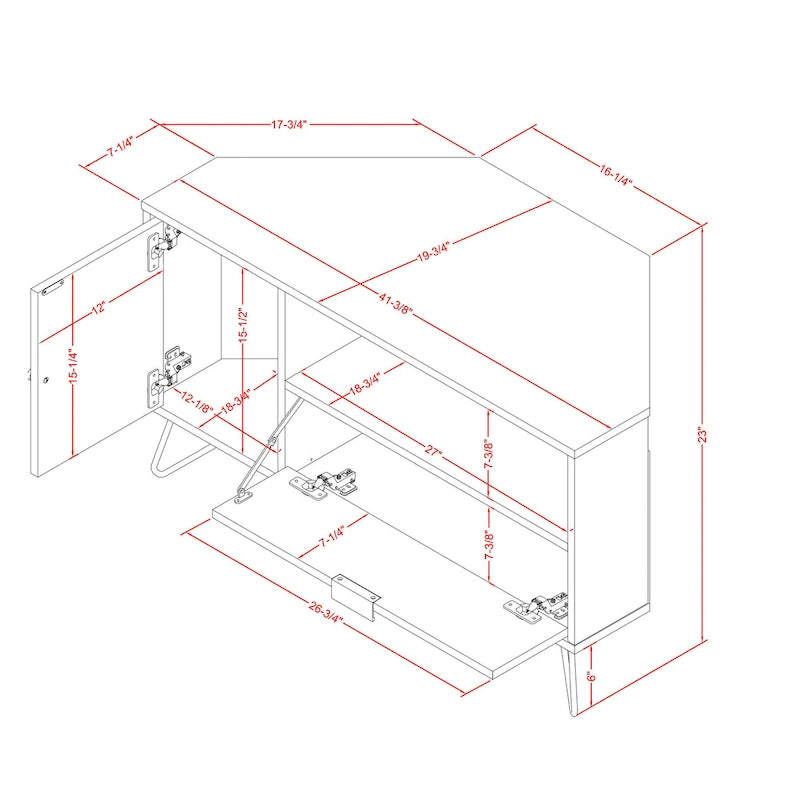Meuble TV d'angle mi-siècle de 104 cm avec 1 étagère ouverte par