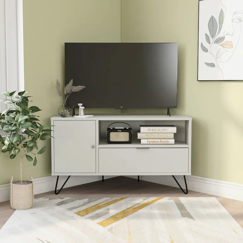 Meuble TV d'angle mi-siècle de 104 cm avec 1 étagère ouverte par