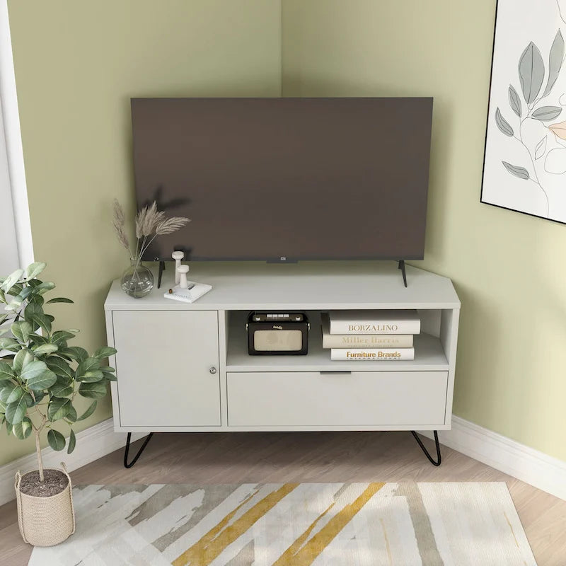 Meuble TV d'angle mi-siècle de 104 cm avec 1 étagère ouverte par