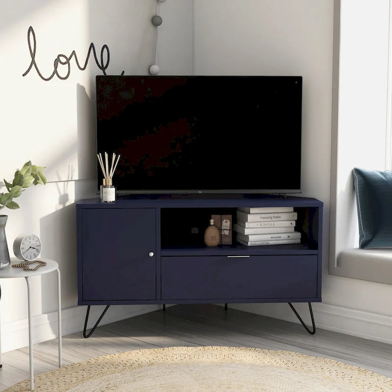Meuble TV d'angle mi-siècle de 104 cm avec 1 étagère ouverte par