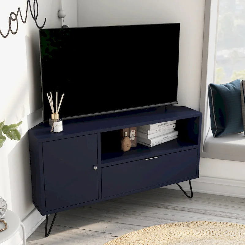 Meuble TV d'angle mi-siècle de 104 cm avec 1 étagère ouverte par