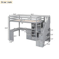 Twin Size Loft Bed with L-Shaped Desk and Drawers, Cabinet and Storage Staircase