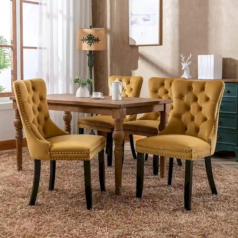 Lot de 6 chaises de salle à manger, chaises de cuisine de luxe avec dossier et assise rembourrés et pieds en bois massif
