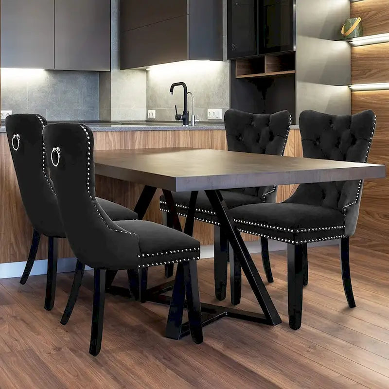 Lot de 6 chaises de salle à manger, chaises de cuisine de luxe avec dossier et assise rembourrés et pieds en bois massif
