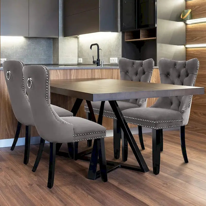 Lot de 6 chaises de salle à manger, chaises de cuisine de luxe avec dossier et assise rembourrés et pieds en bois massif