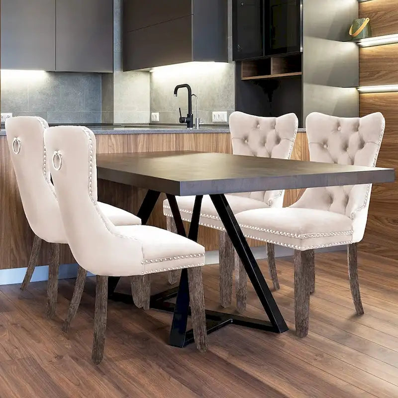 Lot de 6 chaises de salle à manger, chaises de cuisine de luxe avec dossier et assise rembourrés et pieds en bois massif