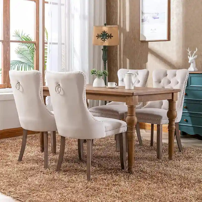 Lot de 6 chaises de salle à manger, chaises de cuisine de luxe avec dossier et assise rembourrés et pieds en bois massif