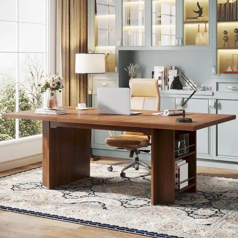 Grand bureau de direction de 160 cm, grand bureau d'ordinateur pour le télétravail avec rangement