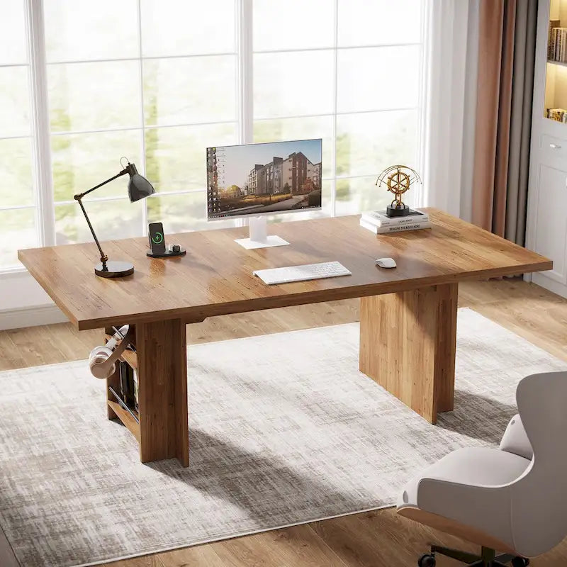 Grand bureau de direction de 160 cm, grand bureau d'ordinateur pour le télétravail avec rangement