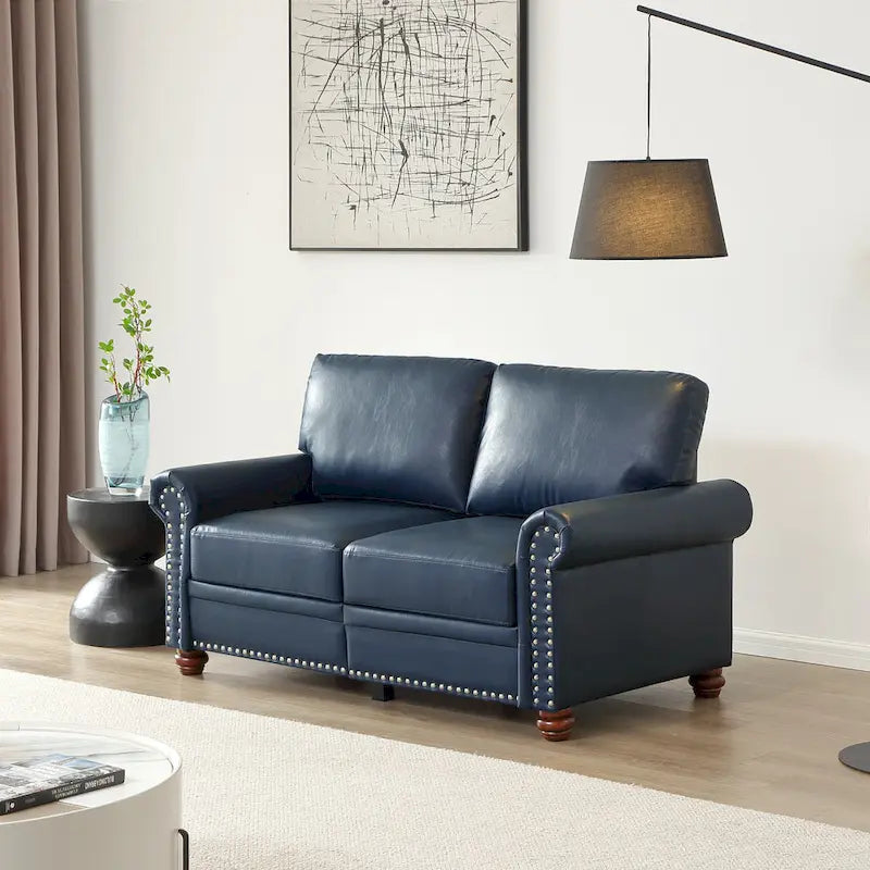 Canapé de salon causeuse fauteuil bleu similicuir