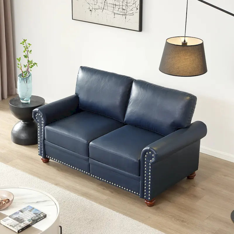 Canapé de salon causeuse fauteuil bleu similicuir