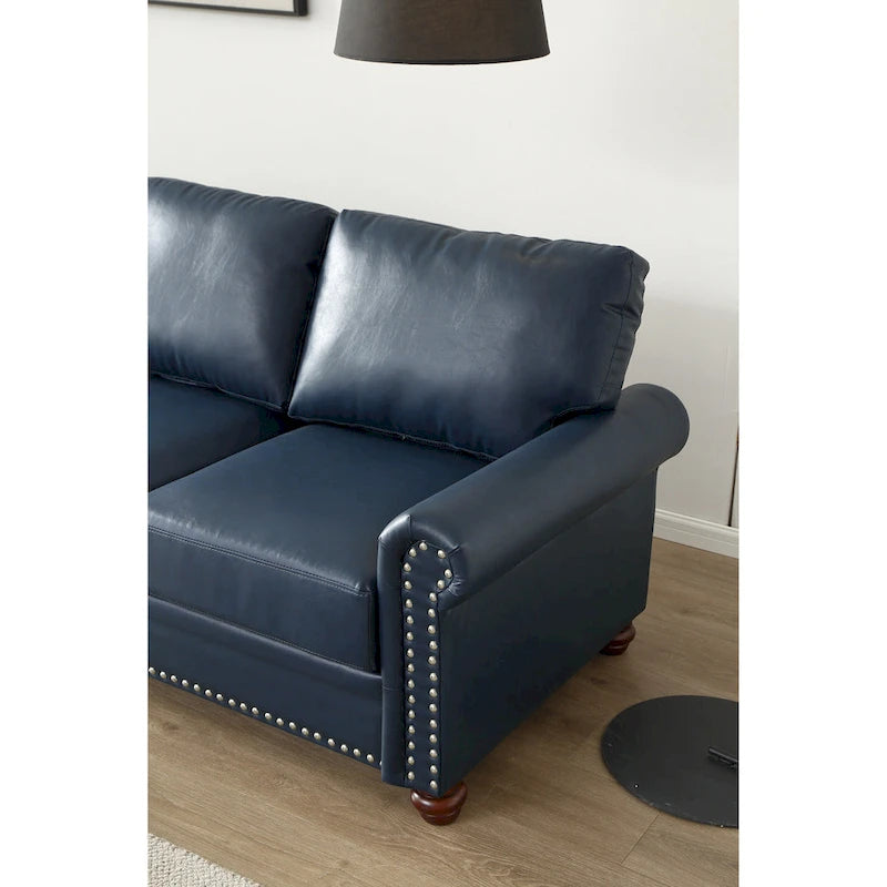 Canapé de salon causeuse fauteuil bleu similicuir