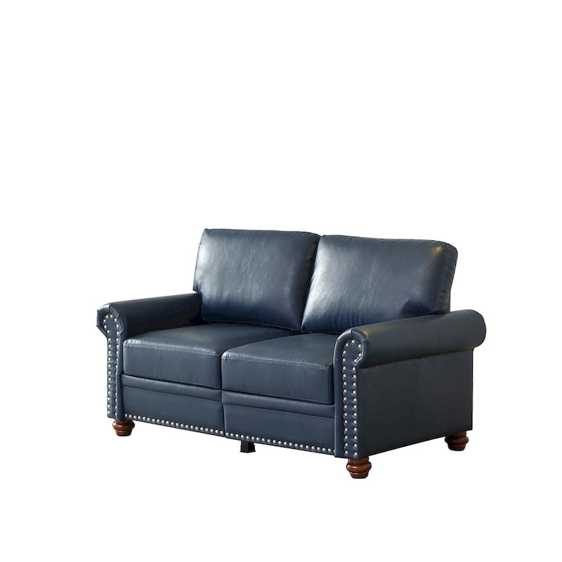 Canapé de salon causeuse fauteuil bleu similicuir