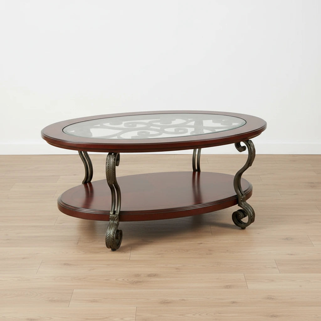 Table basse avec cadre en métal au fini cerisier brun