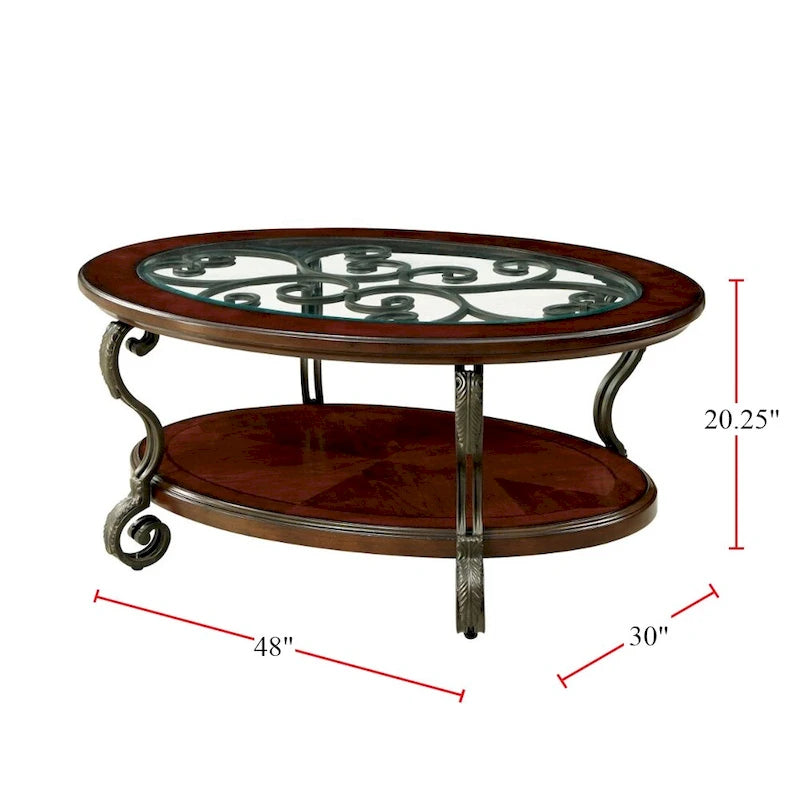 Table basse avec cadre en métal au fini cerisier brun
