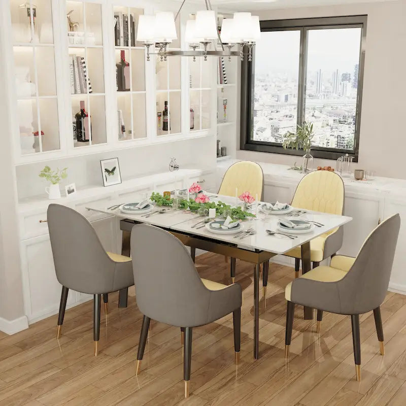 Table à manger rectangulaire extensible en pierre frittée pour cuisine - 160x80x79 cm