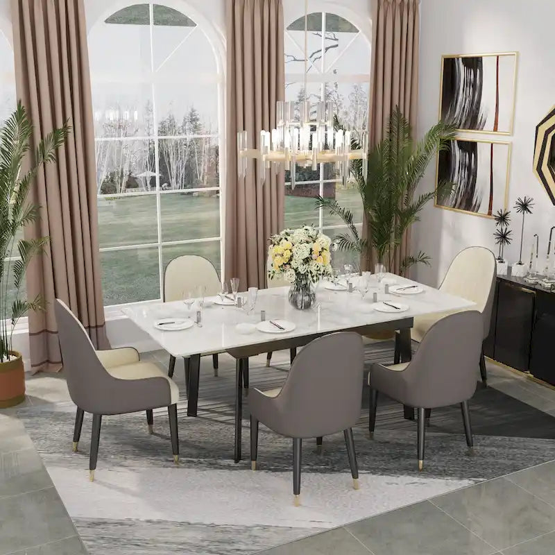 Table à manger rectangulaire extensible en pierre frittée pour cuisine - 160x80x79 cm