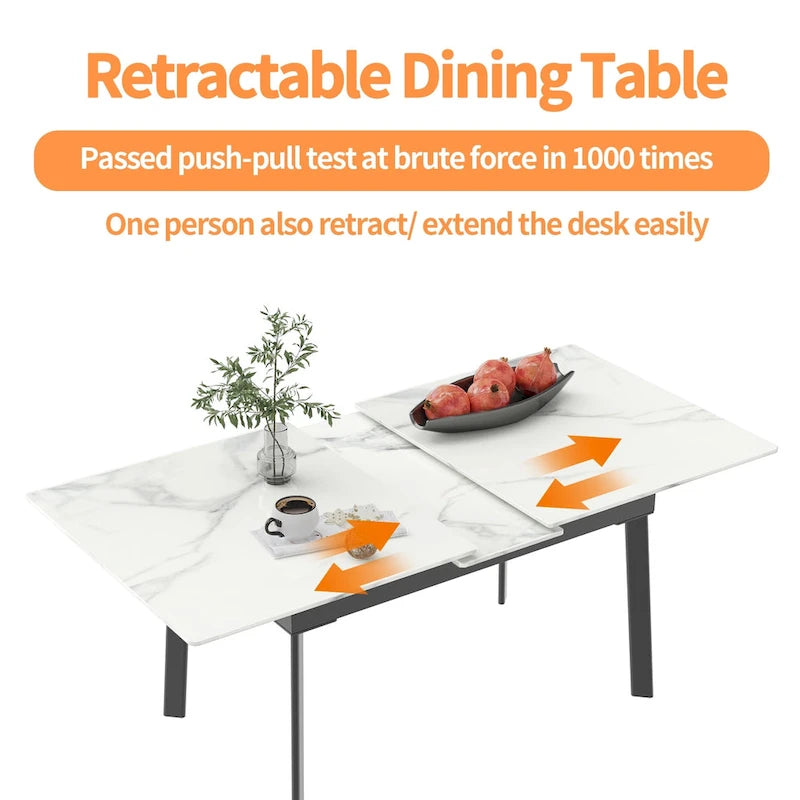 Table à manger rectangulaire extensible en pierre frittée pour cuisine - 160x80x79 cm
