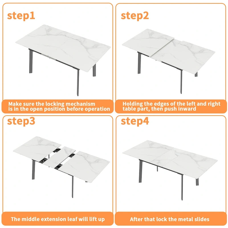 Table à manger rectangulaire extensible en pierre frittée pour cuisine - 160x80x79 cm