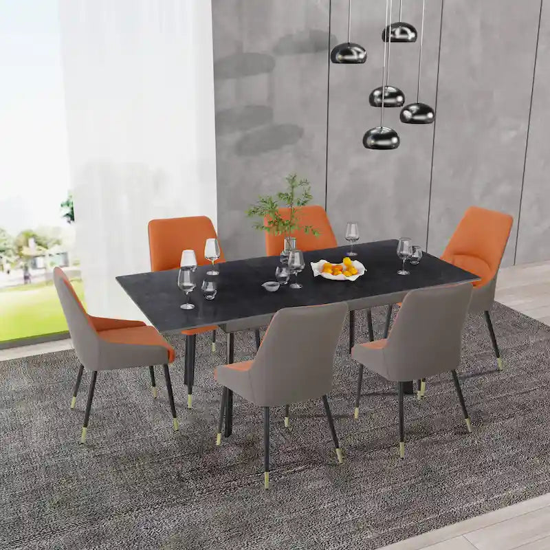 Table à manger rectangulaire extensible en pierre frittée pour cuisine - 160x80x79 cm