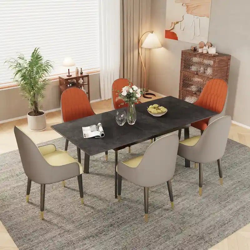 Table à manger rectangulaire extensible en pierre frittée pour cuisine - 160x80x79 cm