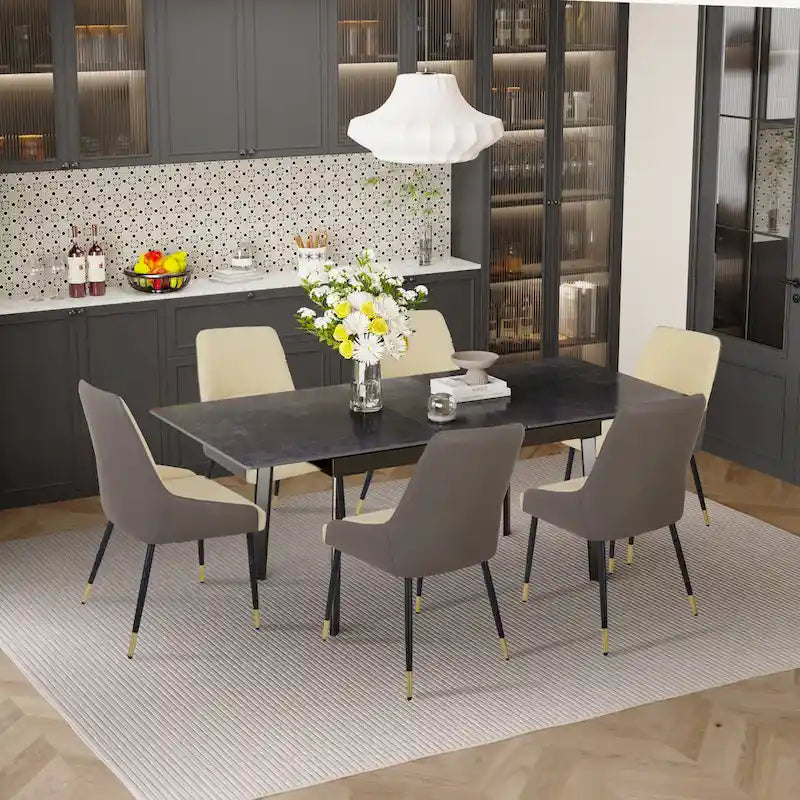 Table à manger rectangulaire extensible en pierre frittée pour cuisine - 160x80x79 cm