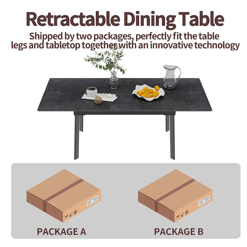 Table à manger rectangulaire extensible en pierre frittée pour cuisine - 160x80x79 cm