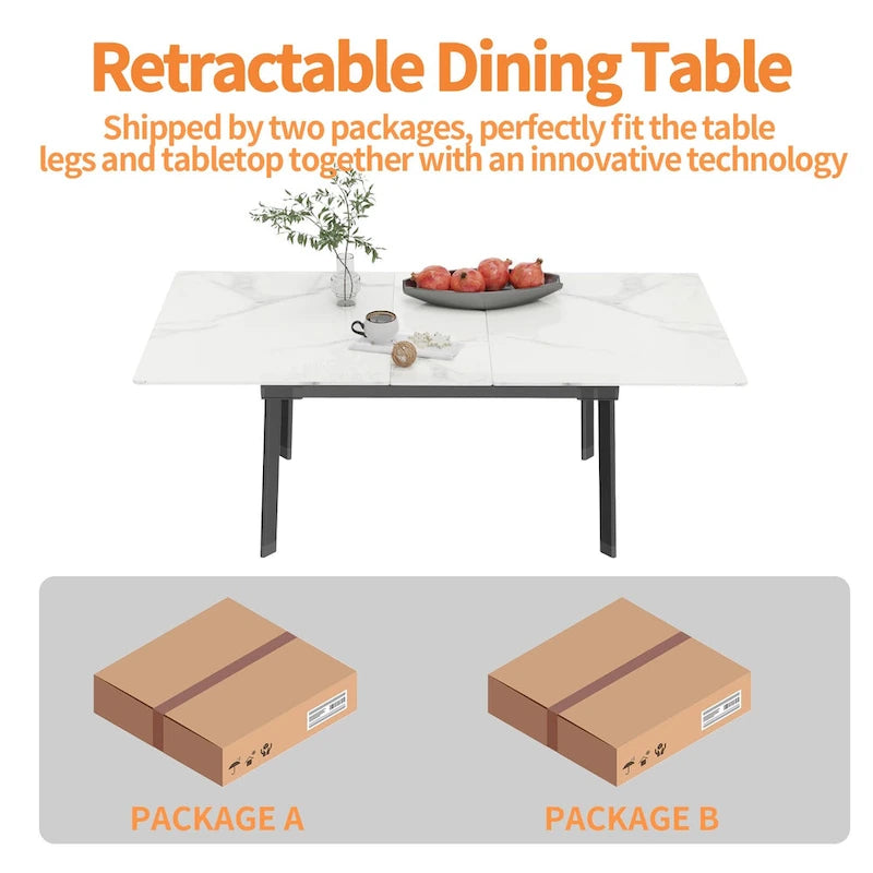 Table à manger rectangulaire extensible en pierre frittée pour cuisine - 160x80x79 cm