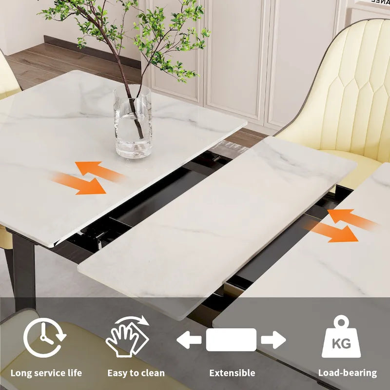 Table à manger rectangulaire extensible en pierre frittée pour cuisine - 160x80x79 cm