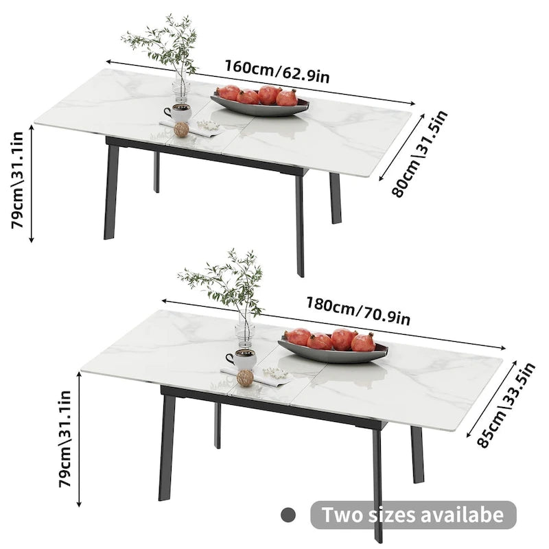 Table à manger rectangulaire extensible en pierre frittée pour cuisine - 160x80x79 cm