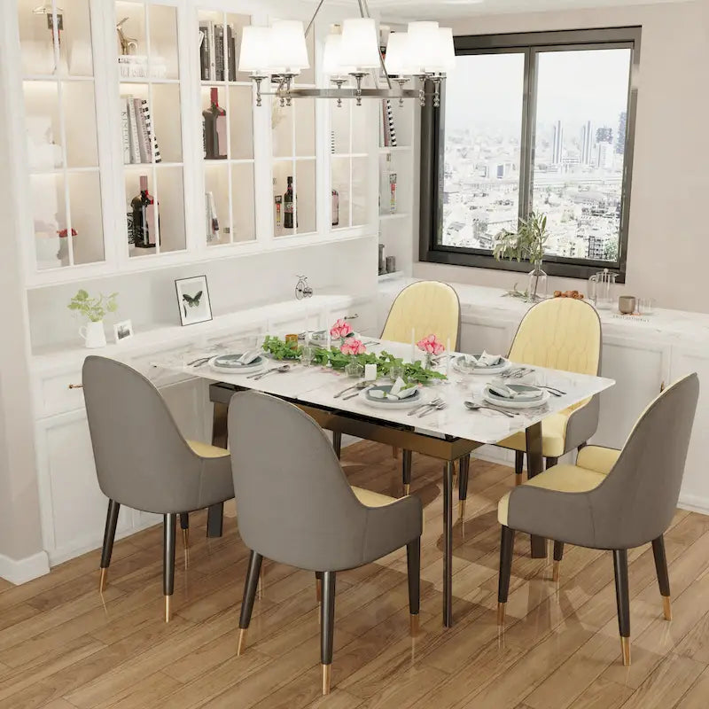 Table à manger rectangulaire extensible en pierre frittée pour cuisine - 160x80x79 cm