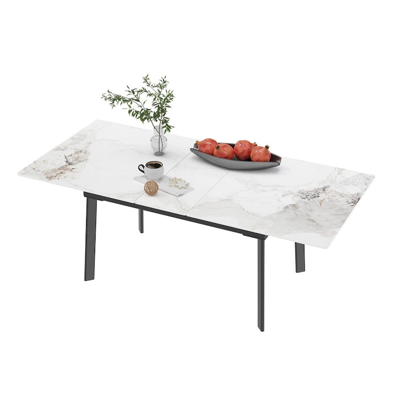 Table à manger rectangulaire extensible en pierre frittée pour cuisine - 160x80x79 cm