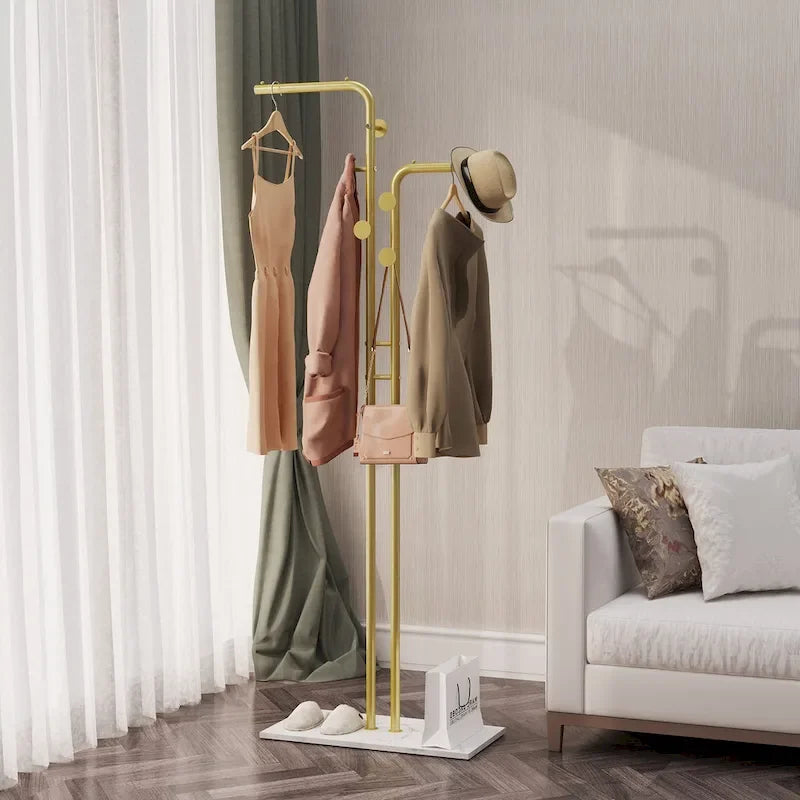 Coat Rack with Marble Base Entryway Coats Hanger Stand with 5 Hooks - 24x12x70