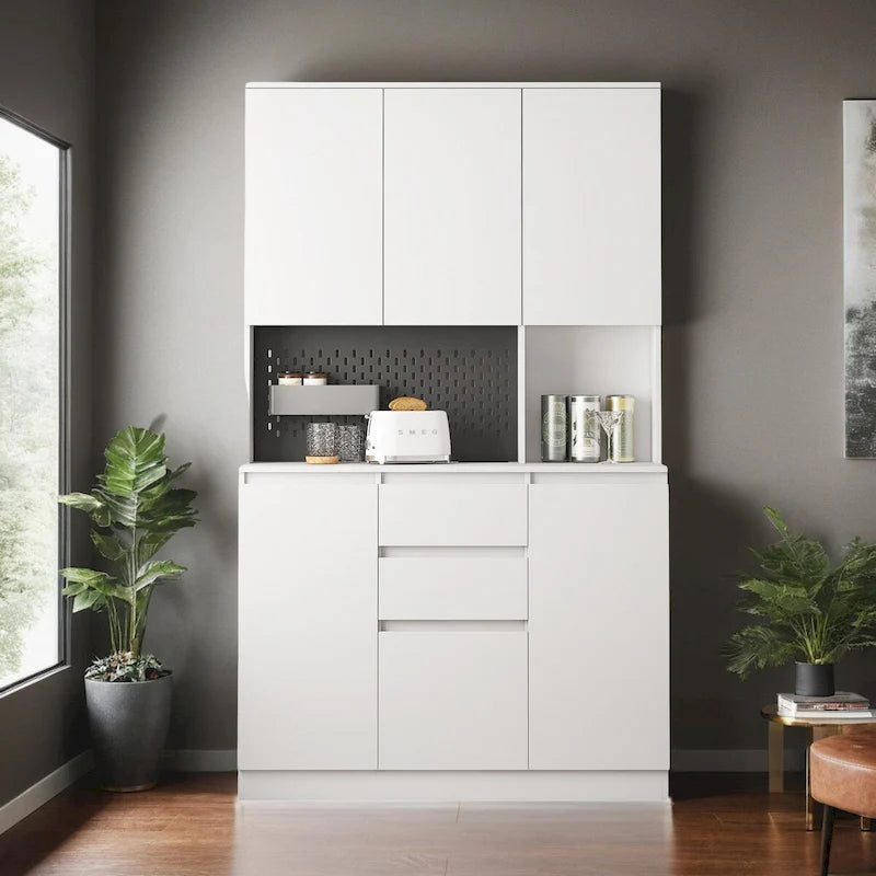 Garde-manger autoportant avec 6 portes, 3 étagères et 1 tiroir, armoire polyvalente et meuble de cuisine