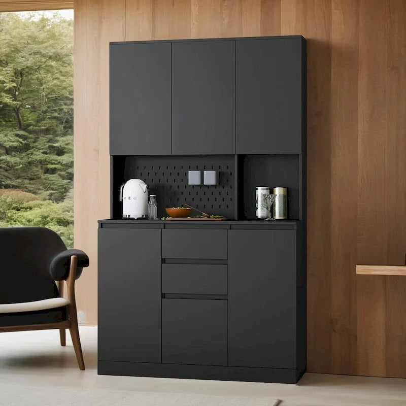 Garde-manger autoportant avec 6 portes, 3 étagères et 1 tiroir, armoire polyvalente et meuble de cuisine