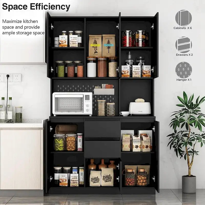 Garde-manger autoportant avec 6 portes, 3 étagères et 1 tiroir, armoire polyvalente et meuble de cuisine