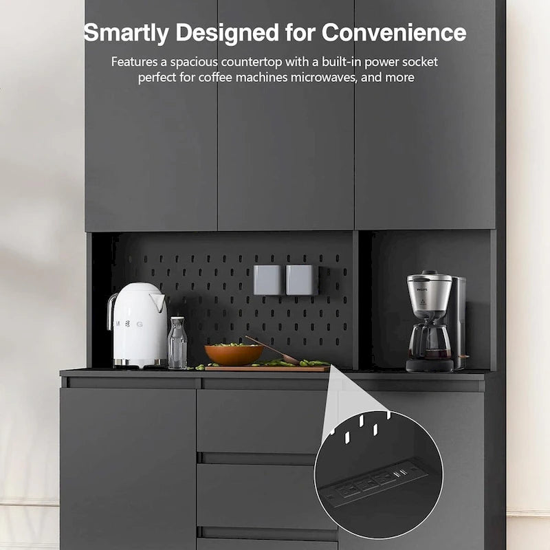 Garde-manger autoportant avec 6 portes, 3 étagères et 1 tiroir, armoire polyvalente et meuble de cuisine