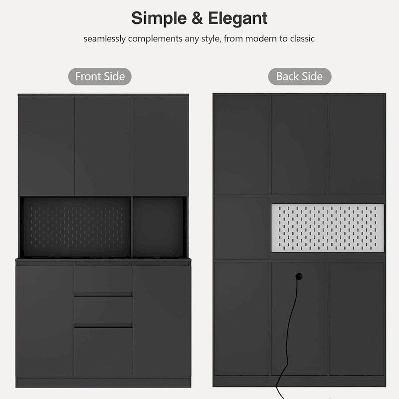 Garde-manger autoportant avec 6 portes, 3 étagères et 1 tiroir, armoire polyvalente et meuble de cuisine