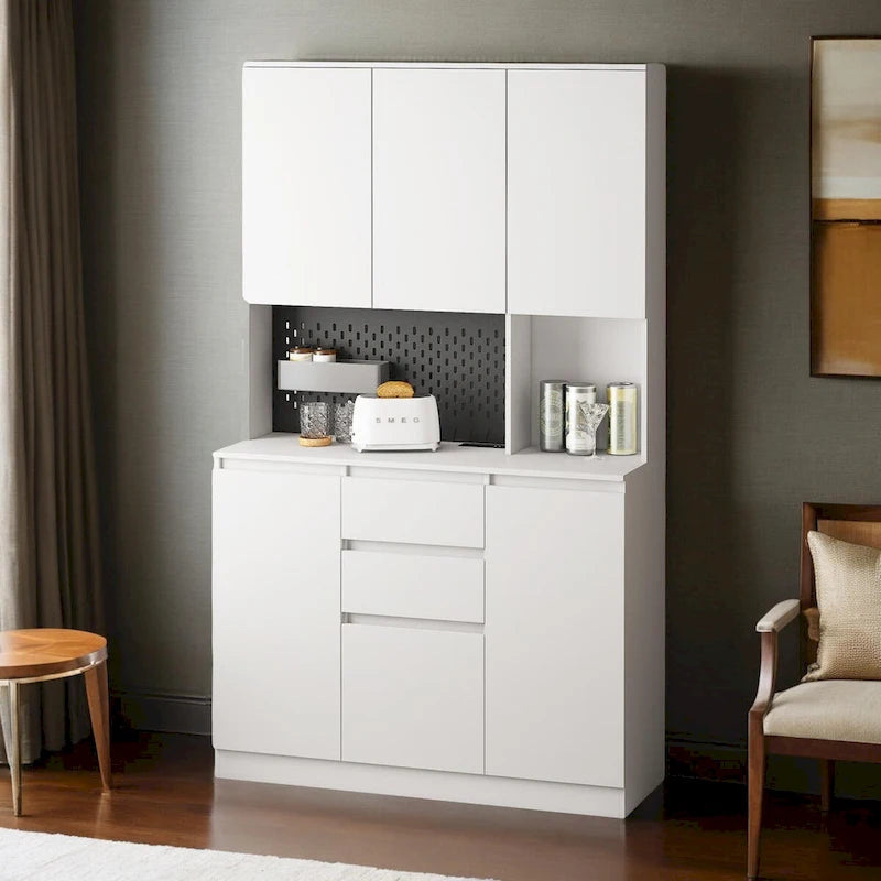 Garde-manger autoportant avec 6 portes, 3 étagères et 1 tiroir, armoire polyvalente et meuble de cuisine