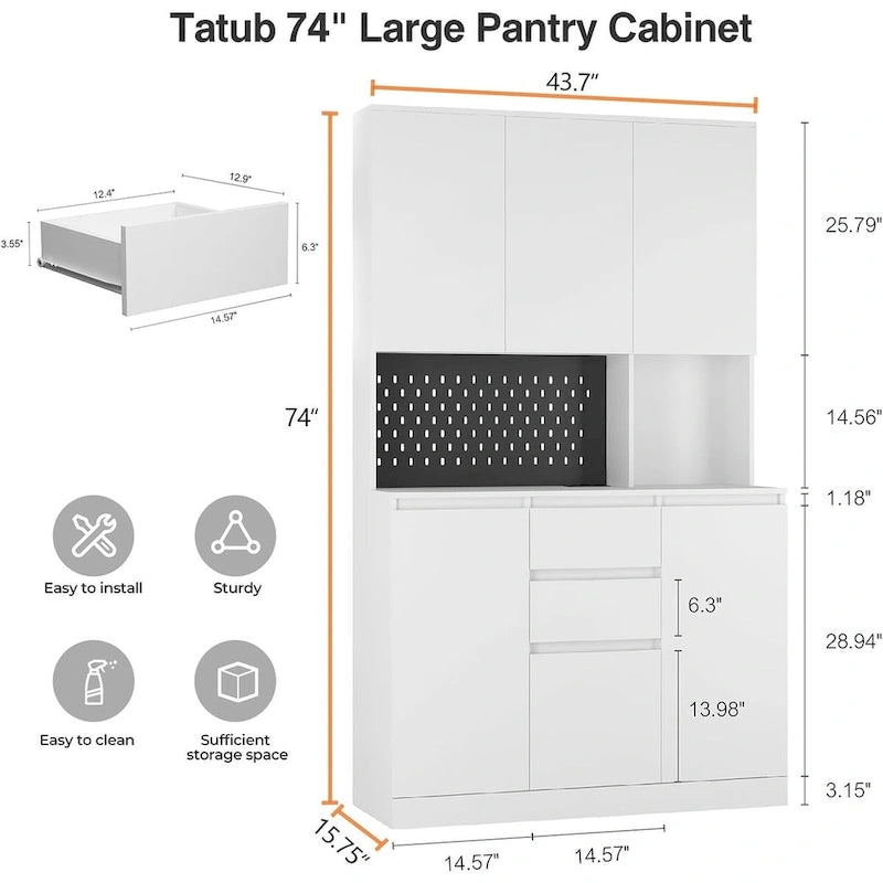 Garde-manger autoportant avec 6 portes, 3 étagères et 1 tiroir, armoire polyvalente et meuble de cuisine