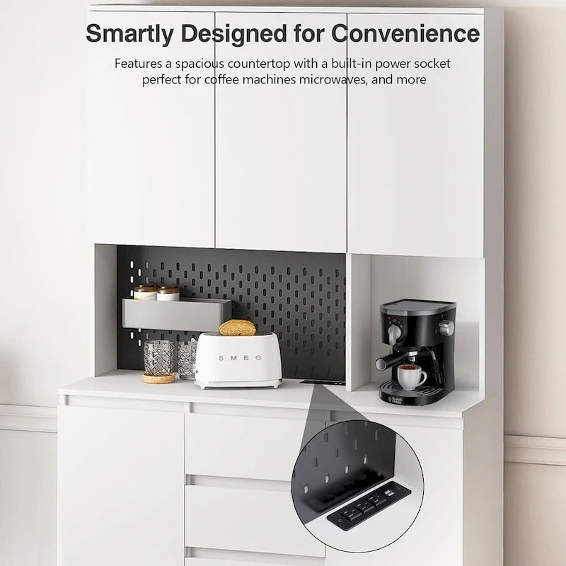 Garde-manger autoportant avec 6 portes, 3 étagères et 1 tiroir, armoire polyvalente et meuble de cuisine