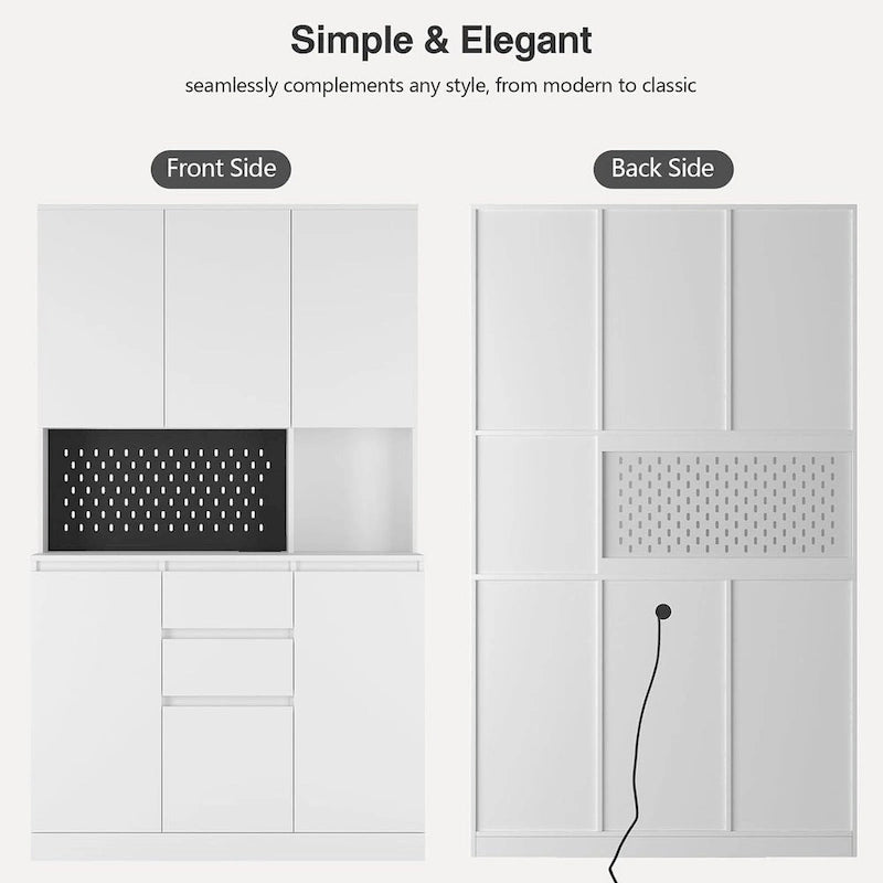 Garde-manger autoportant avec 6 portes, 3 étagères et 1 tiroir, armoire polyvalente et meuble de cuisine