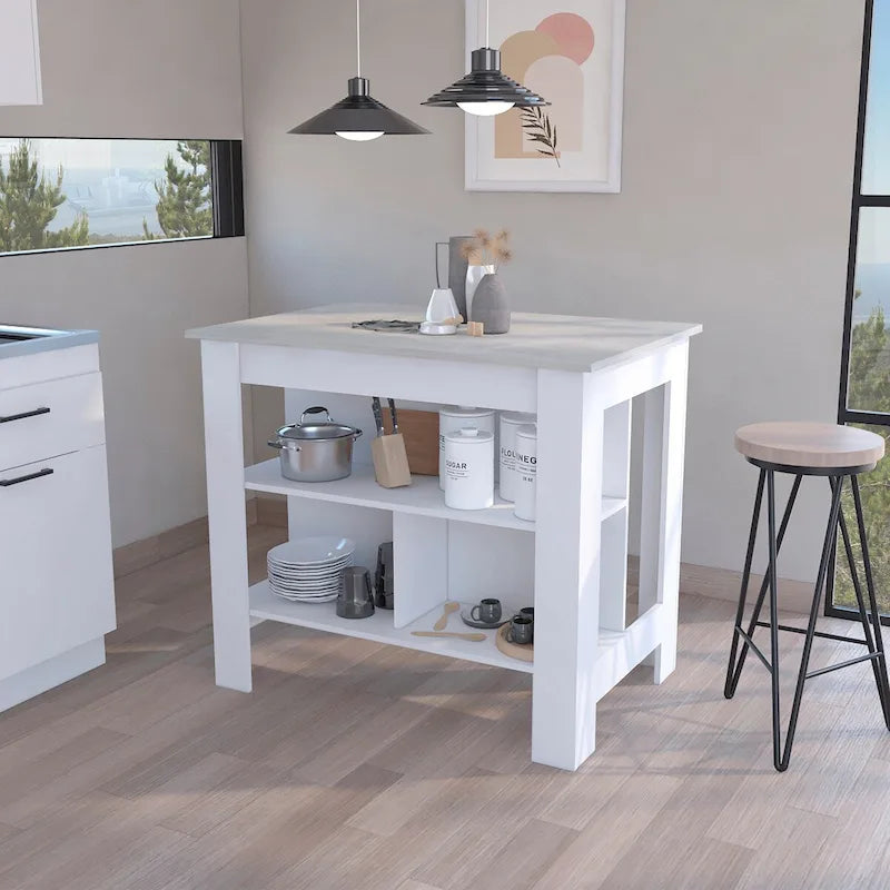 Ilot de cuisine, Trois étagères, Finition marbre Ibiza