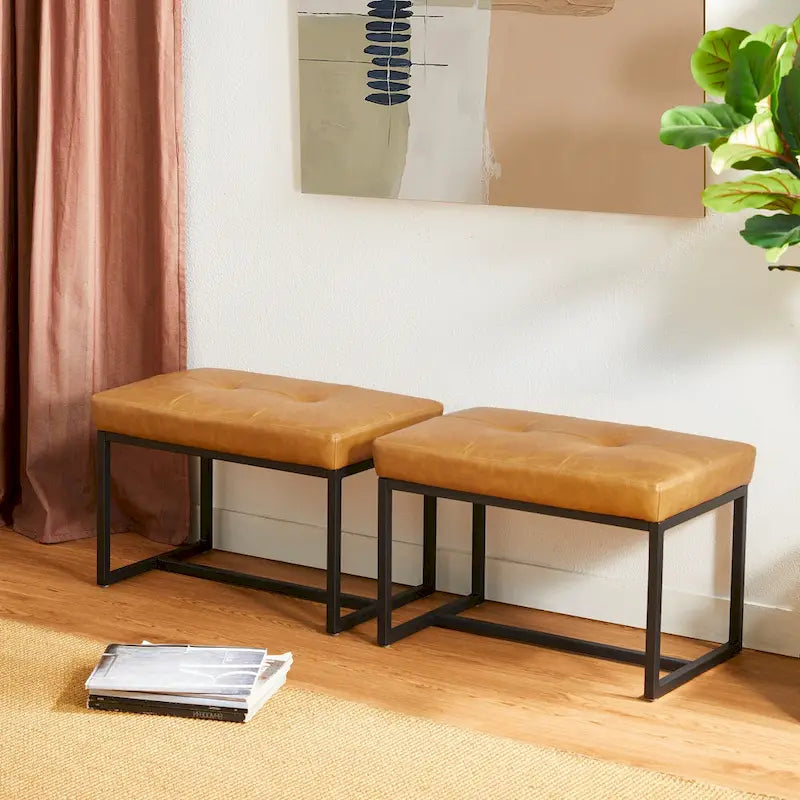 Ensemble de 2 poufs repose-pieds capitonnés 24W