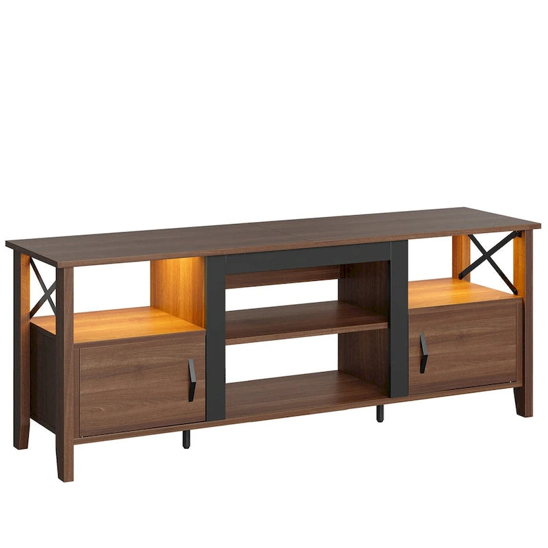 Meuble TV de ferme pour téléviseur de 70 pouces avec lumière LED, meuble console TV de 63 pouces avec rangement multimédia
