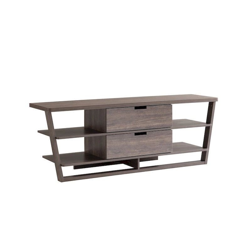 60 Inch TV Media Entertainment Console, 4 Floating Shelves, 2 Drawer, Brown